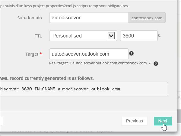 OVH Add CNAME values and select Next.