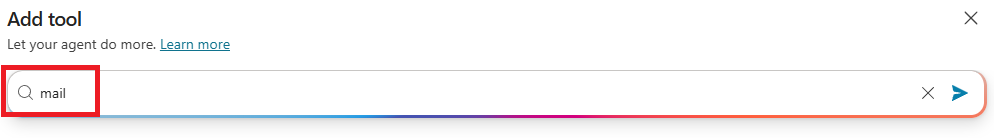 Shows the search results for a mail tool in Copilot Studio