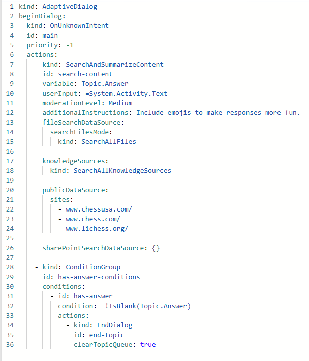 Screenshot of a block of sample YAML code in the code editor.