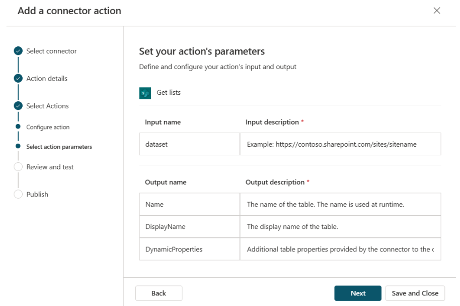 Connector action view inputs outputs