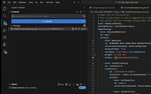 Screenshot of git commits in Visual Studio.