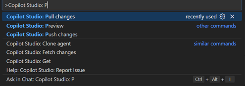 Screenshot of sync options as commands.