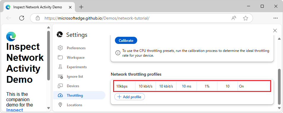Created a custom throttling profile in DevTools > Settings > Throttling