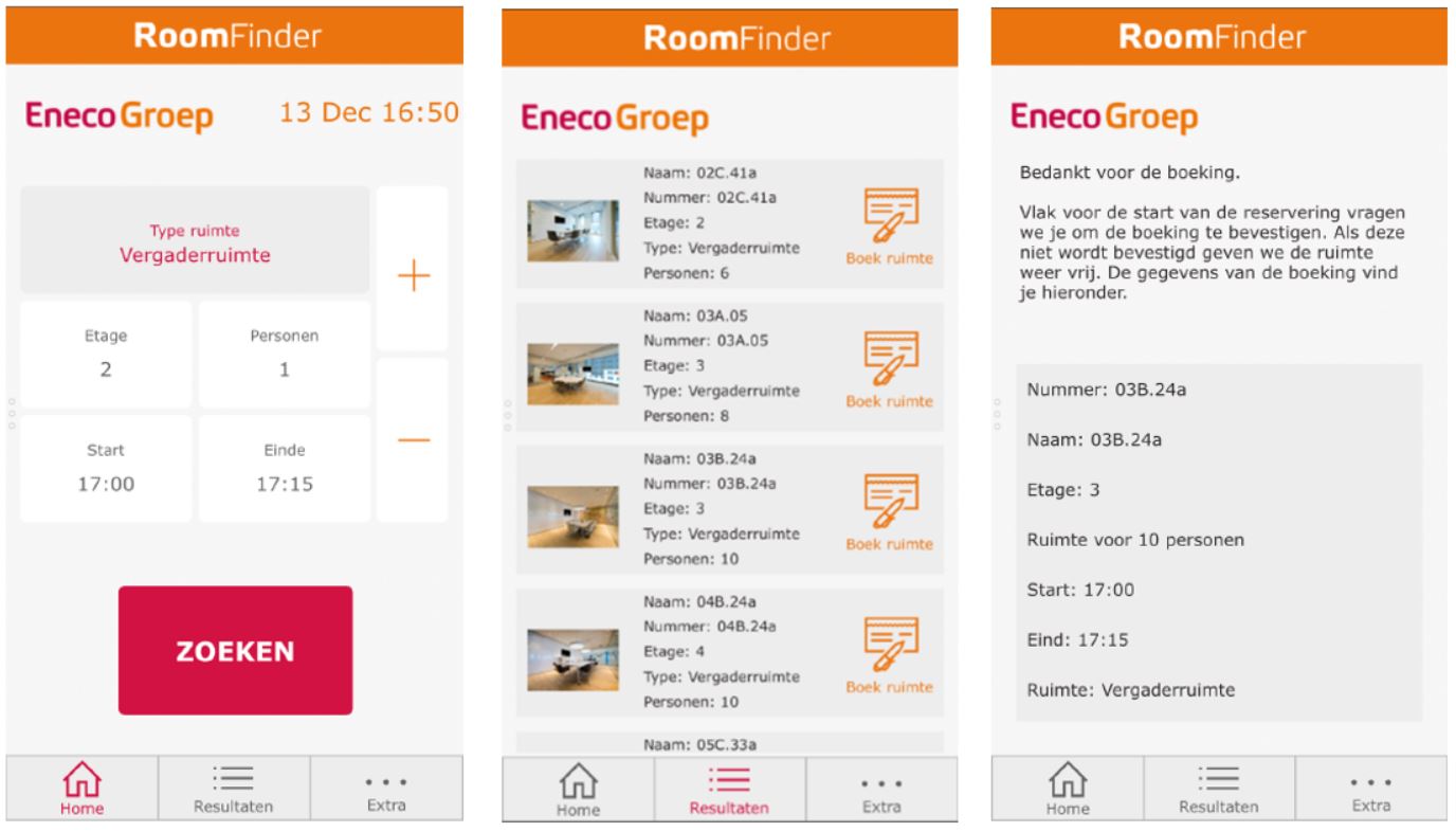 Captură de ecran a aplicației RoomFinder Eneco.