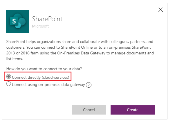 Pentru a vă conecta la SharePoint Online, selectați Conectați-vă direct (servicii în cloud).