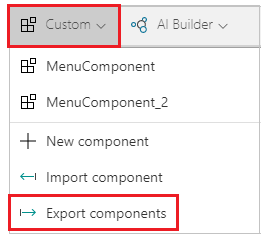 Meniul de inserare a componentelor de export.