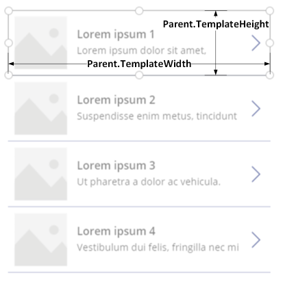 Galeria verticală care prezintă lățimea și înălțimea șablonului.