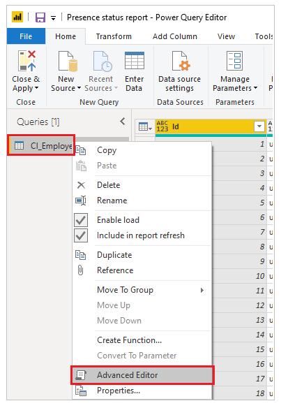 Editor avansat Power Query