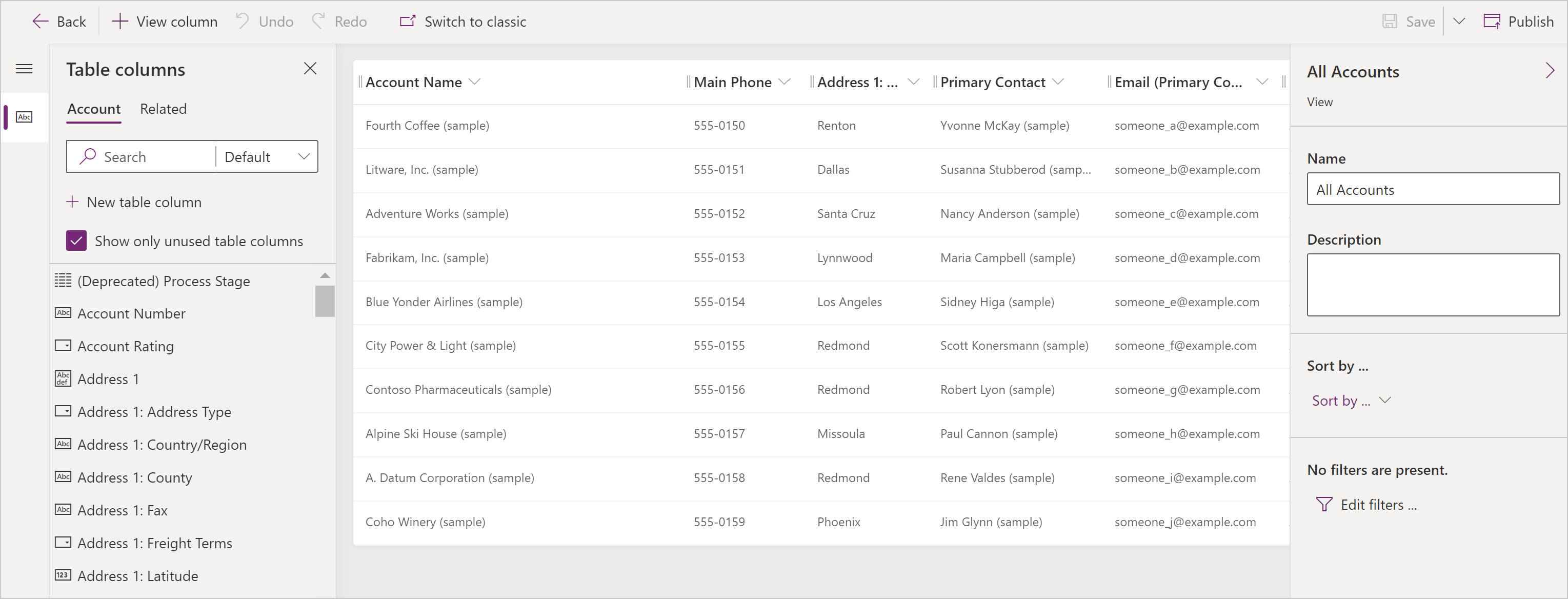 Vizualizarea Toate conturile.