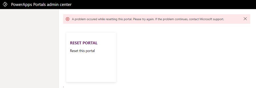 Eroare de eroare la resetarea unui portal.