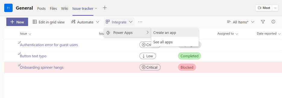 Creați o aplicație dintr-o listă Microsoft în Teams.