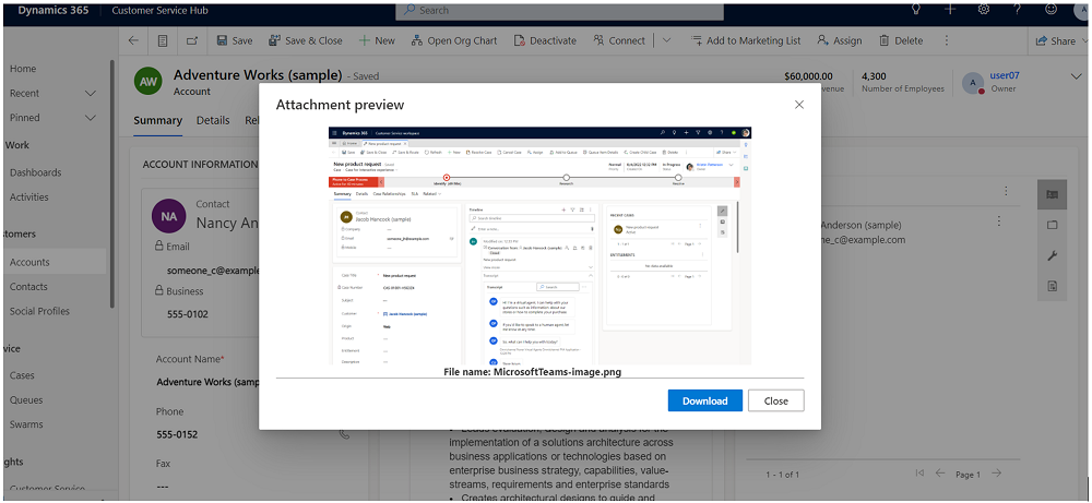 Dialog de previzualizare a atașamentului.