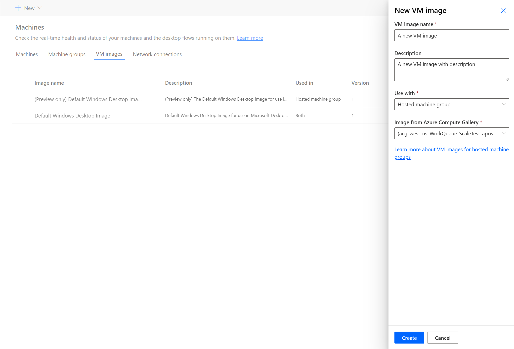 Captură de ecran a unei noi imagini VM.