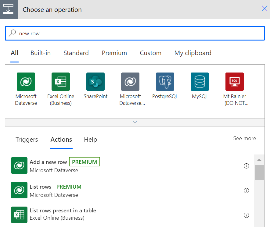Selectați acțiunea Adăugați un rând nou.