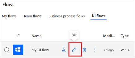 Selectați butonul de editare pentru fluxul UI.