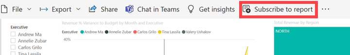 Screenshot showing the Subscribe to report icon on the top menu bar.