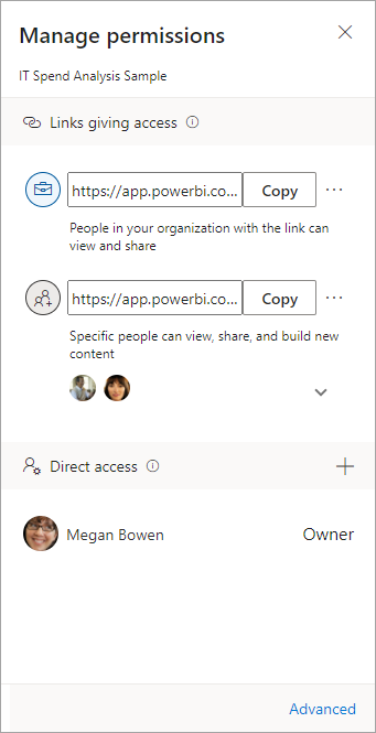 Screenshot of Manage permissions pane.