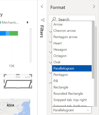 Screenshot showing how to customize the shape of an arrow button to a parallelogram.