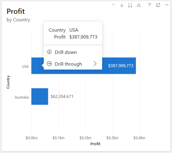 Screenshot of a visual tooltip displaying field name and value, additional fields, and drill actions.