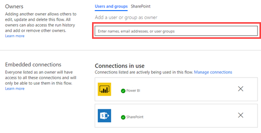 Screenshot shows Share flow ownership with others.