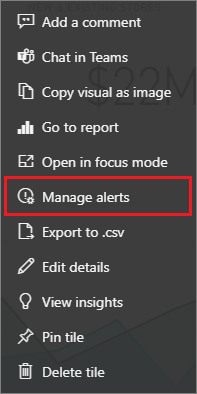 Screenshot of the More options menu, highlighting Manage alerts.