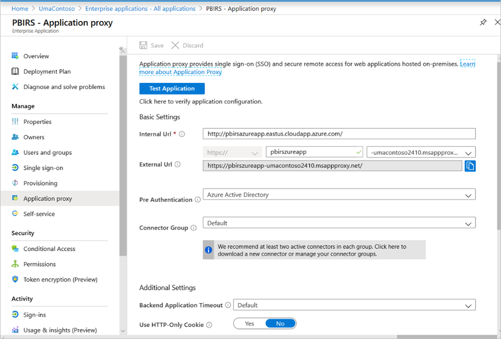 Screenshot of default connector group.
