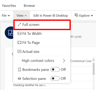 Screenshot showing Full-screen view of a Power BI report.