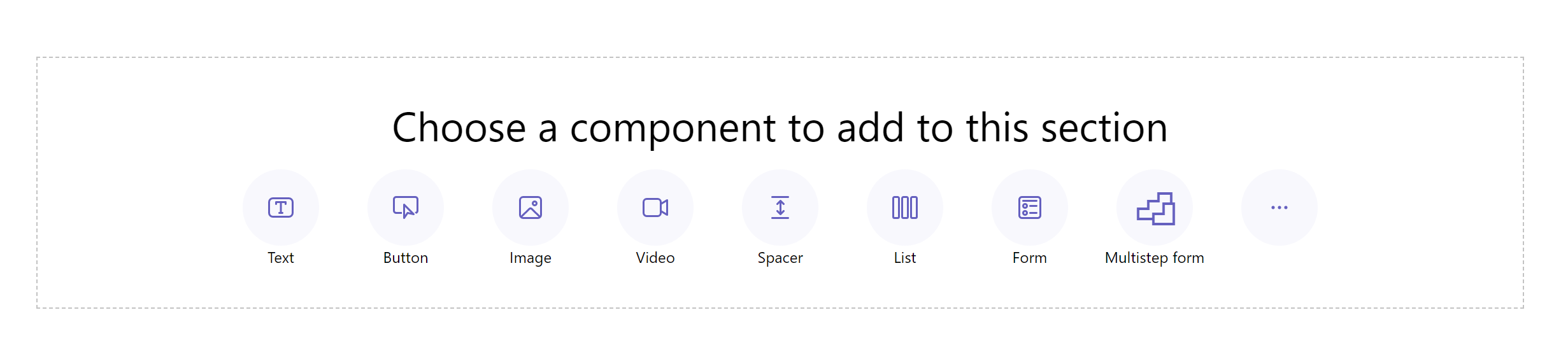 Captură de ecran a meniului pentru selectarea unei componente din opțiunile disponibile.