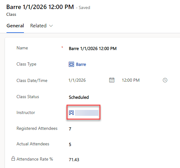 O înregistrare a unei clase în Dataverse.