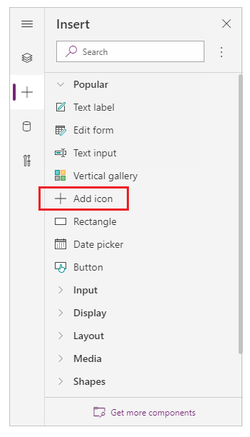 Folosind panoul de instrumente Inserare pentru a adăuga un control pictogramă.