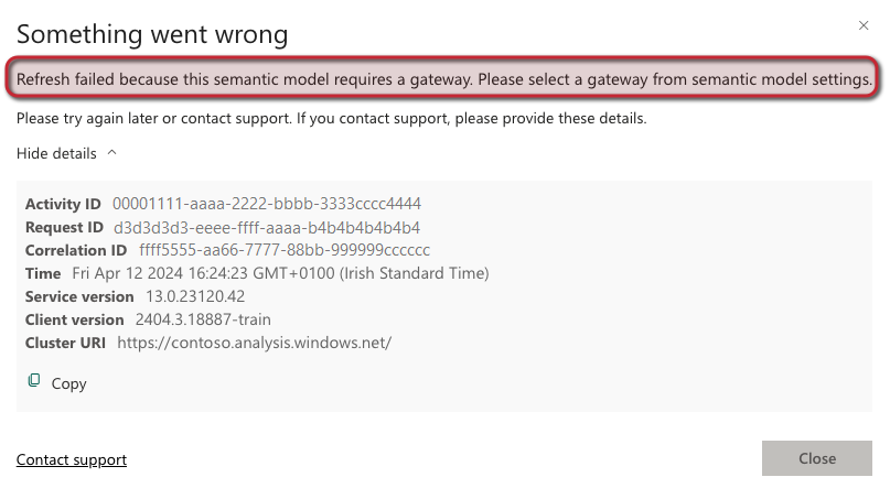Screenshot of error message.