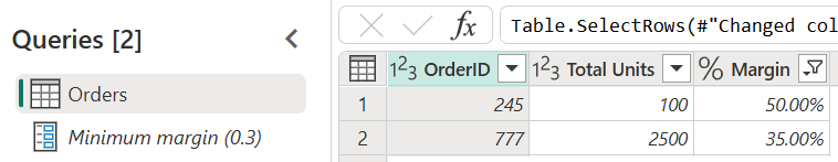 Screenshot of the query and modified table after you update the value of the parameter.