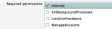 Setting Internet permission in the app options