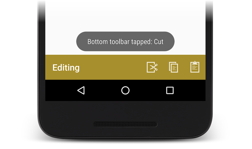 Screenshot of Toast indicating that the Cut menu icon was tapped