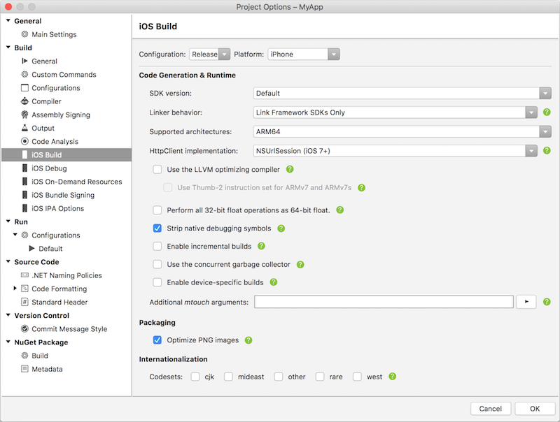 iOS Build settings