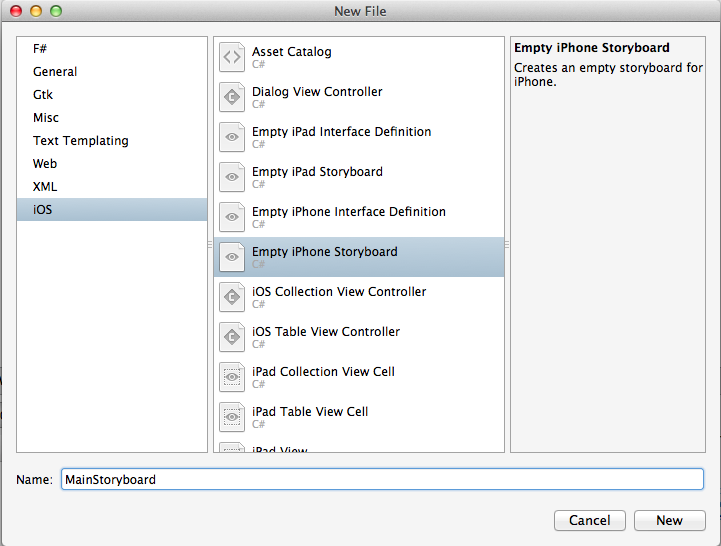Add a MainStoryboard file to the project