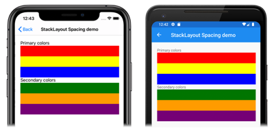 Screenshot of a StackLayout without any spacing