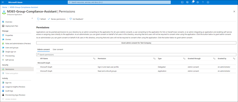 Permissions page for IB compliance assistant app