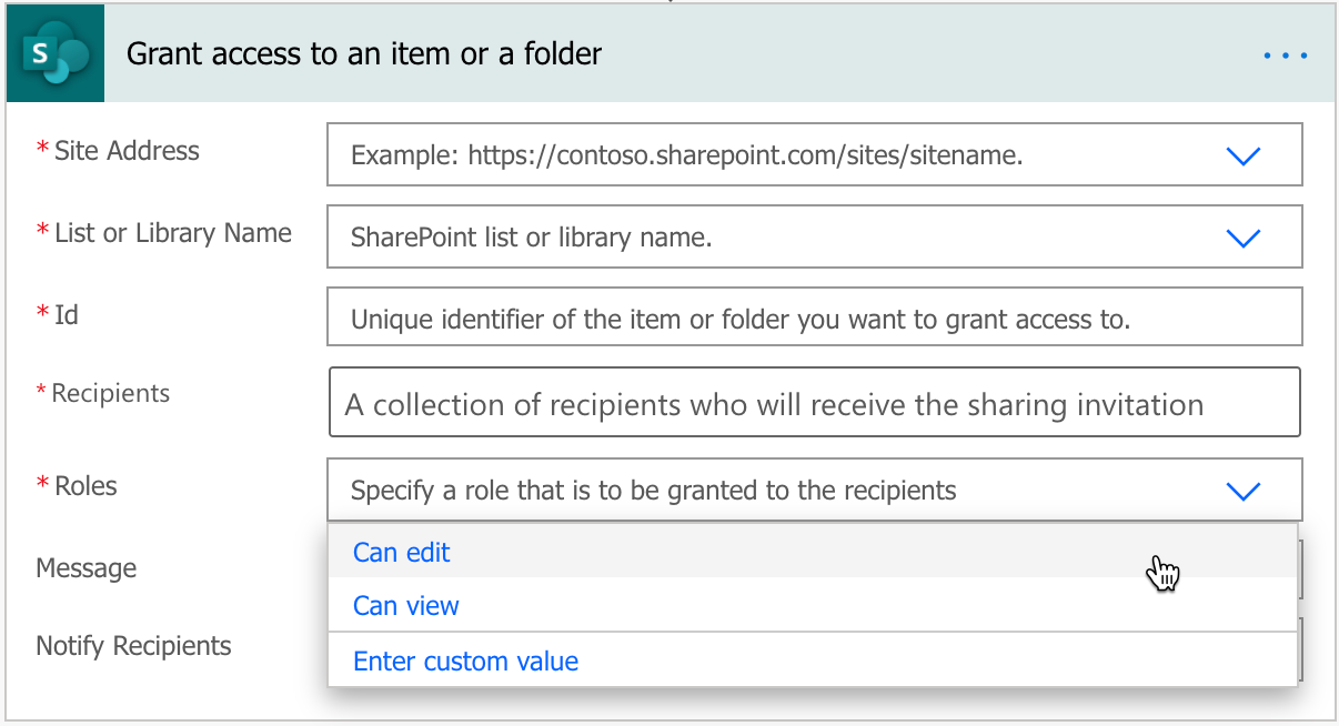 Choose the right role to grant access to an item or a file