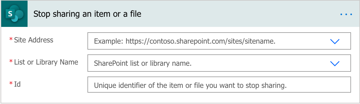 Stop sharing an item or a file flow action