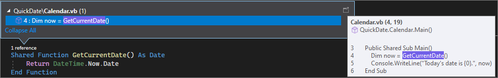Screenshot that shows CodeLens in Visual Studio 2022.