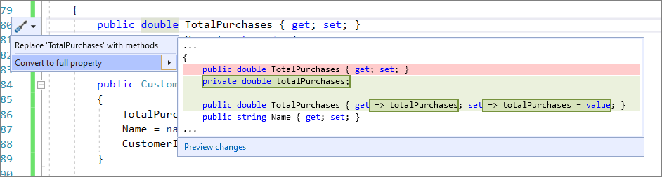 Screenshot of Convert auto property to full property.