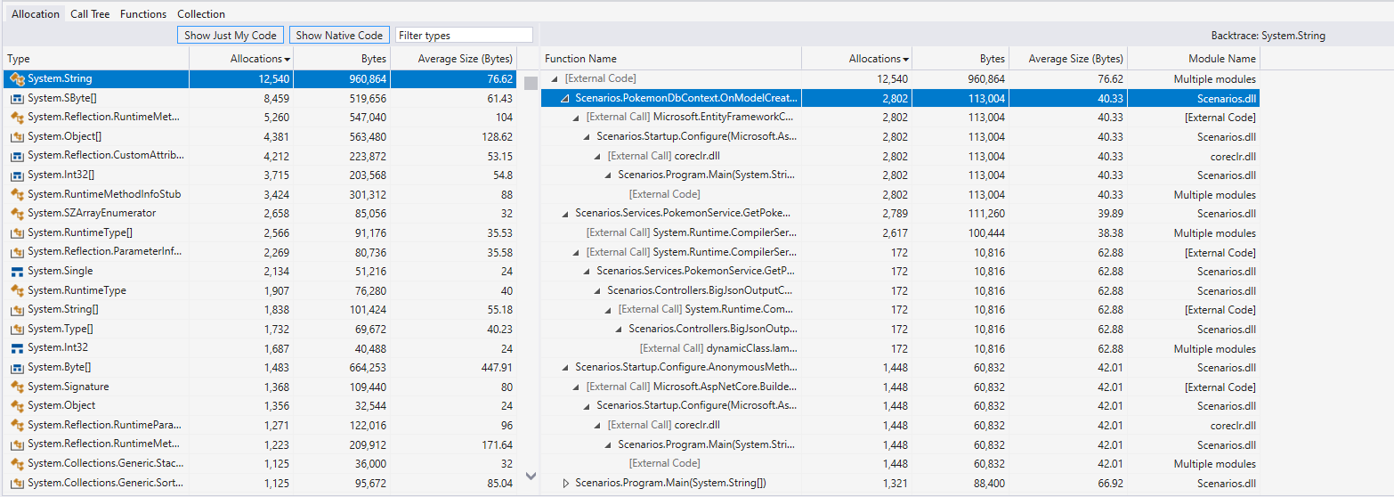 The Allocation view expanded Screenshot of the Allocation view expanded.