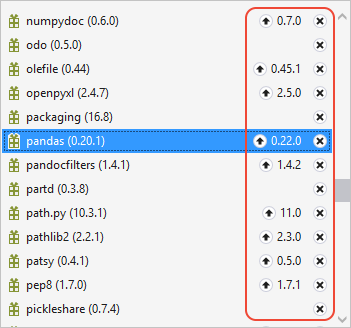 Python environments packages tab