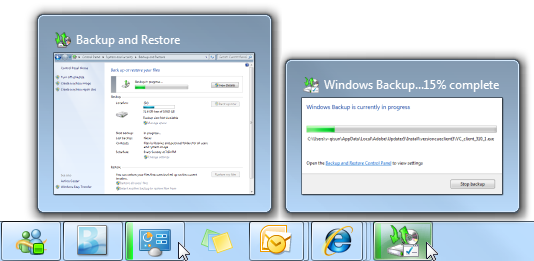 screen shot of program, progress bar, and a taskbar