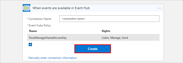 Screenshot showing the provided connection information with
