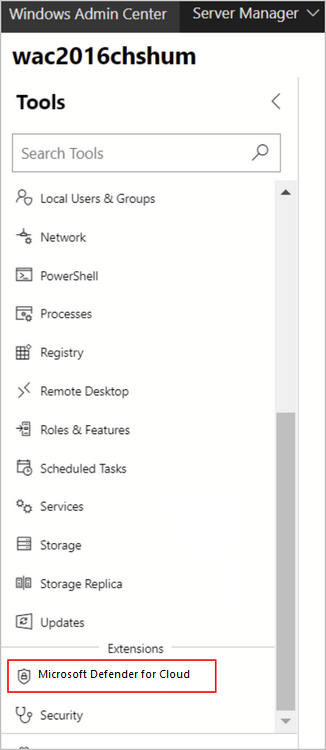 Microsoft Defender for Cloud extension in Windows Admin Center.