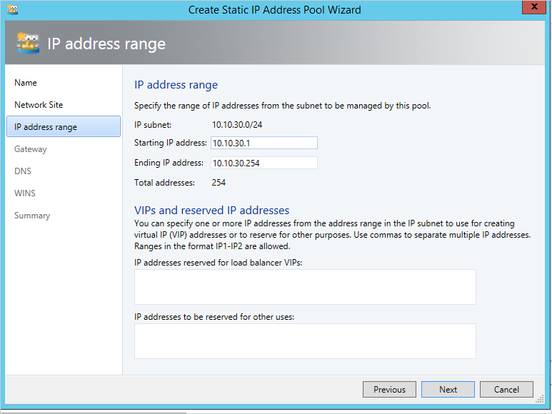 Total addresses. System Center Virtual Machine Manager. SCVMM.