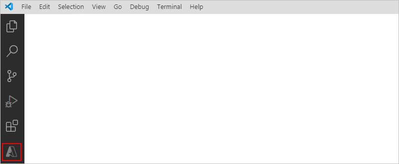 Снимок экрана: панель действий Visual Studio Code и значок Azure.