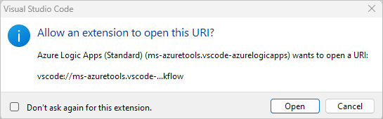 Снимок экрана: запрос на открытие инструментов Microsoft Azure.